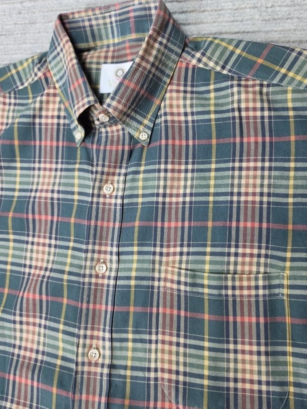 Viyella Shirt Mens L Grn/Red/Yel/Blue Long Sleeve Button Down Plaid Cotton Wool